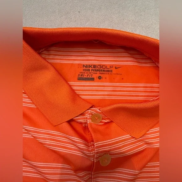 Nike Golf Tour Performance Polo Shirt Men’s Medium Orange Striped Dri-Fit Golf - Picture 5 of 7